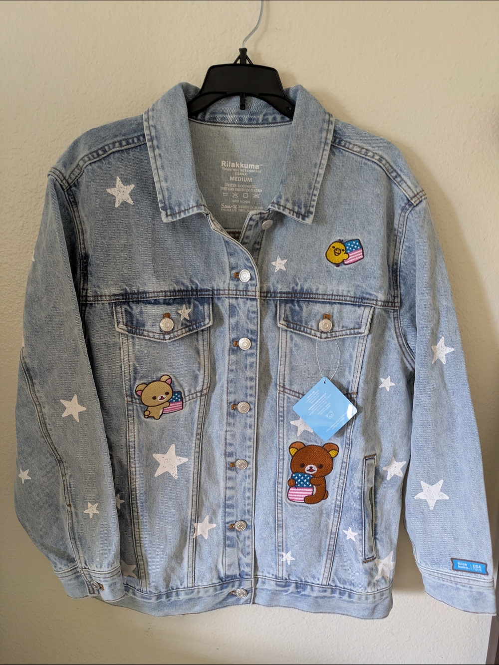 Light Blue Denim Jacket with Star & Character Patches